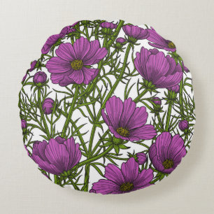 Coussins Ronds Fleurs de cosmos violet