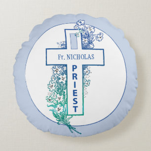 Coussins Ronds Fleurs de croix du prêtre personnalisées