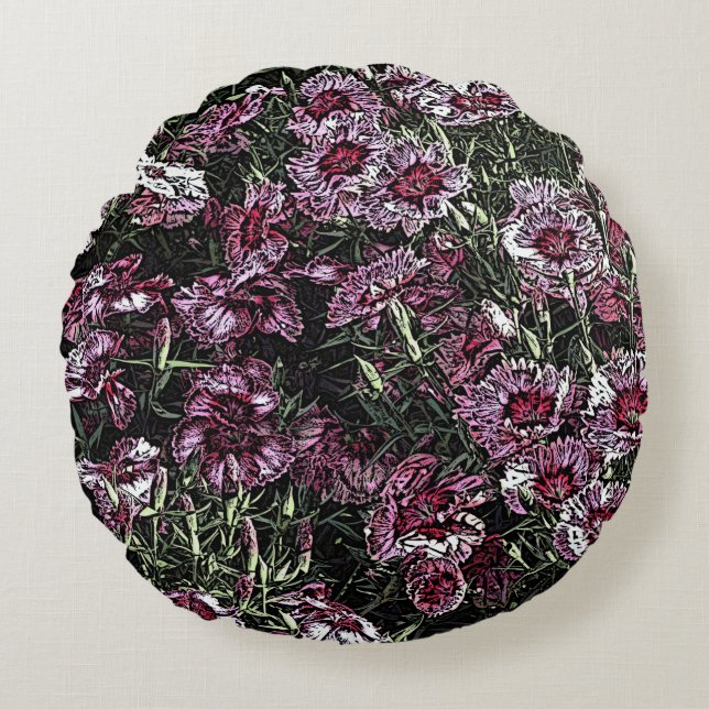 COUSSINS RONDS FLEURS DE DIANTHUS (Devant)