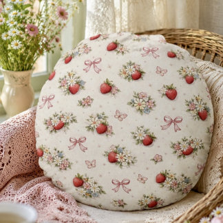 Coussins Ronds Fleurs de fraise vintage sans couture cottagecore