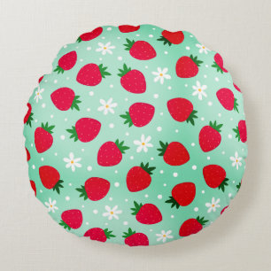 Coussins Ronds Fleurs de fraises rouges Fête d'anniversaire pour
