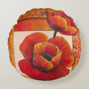 Coussins Ronds Fleurs de pavot sur l'arrière - plan bronzage et