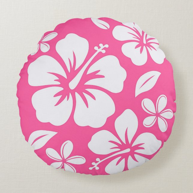 Coussins Ronds Fleurs de plage rose tropicale (Devant)