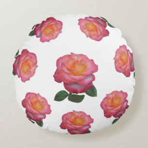 Coussins Ronds Fleurs de rose rose sur fond blanc