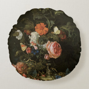 Coussins Ronds Fleurs de vase de nature morte florale, baroque vi
