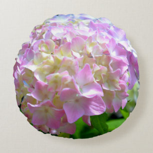Coussins Ronds Fleurs d'hydrangée violette rose doux