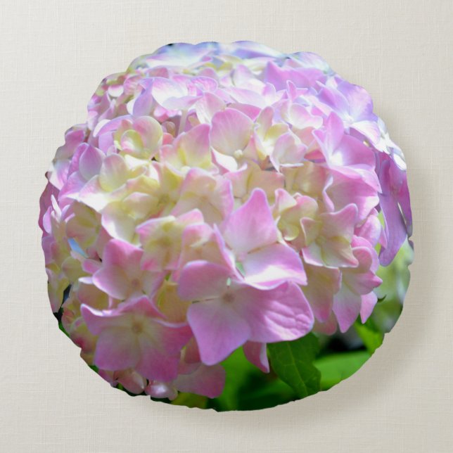 Coussins Ronds Fleurs d'hydrangée violette rose doux (Devant)