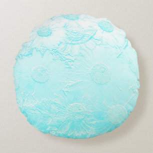 Coussins Ronds Fleurs en relief bleu glace