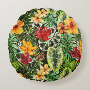 Coussins Ronds Fleurs exotiques vintages tropicales de fleur de