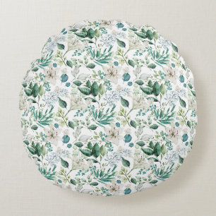 Coussins Ronds Fleurs florales blanches Verdure Eucalyptus Élégan