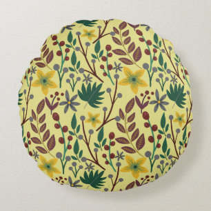 Coussins Ronds Fleurs florales sans coutures motifs, feuilles, br
