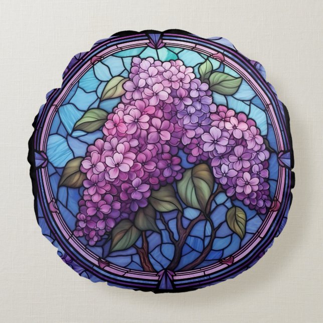 Coussins Ronds Fleurs Lilac En Verre Tissé (Devant)