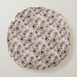 Coussins Ronds Fleurs marron beige motif sur le tigre arrière - p