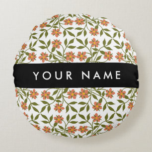 Coussins Ronds Fleurs orange, Motif Floral, Boho, Votre Nom