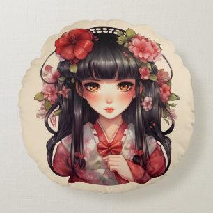 Coussins Ronds Fleurs roses d'une fille