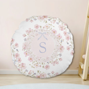 Coussins Ronds Fleurs roses et floral en dentelle à monogramme