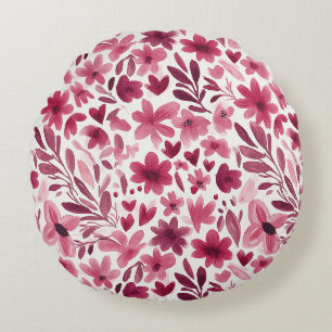 Coussins Ronds Fleurs Roses Rouges Fillettes Crème