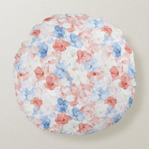 Coussins Ronds Fleurs rouges bleues