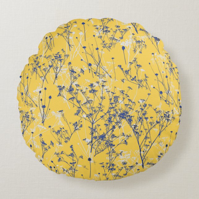 Coussins Ronds Fleurs sauvages élégants sur la moutarde jaune (Devant)