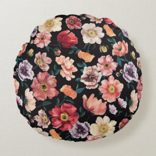 Coussins Ronds Fleurs solides abstraites en arrangement complet, 