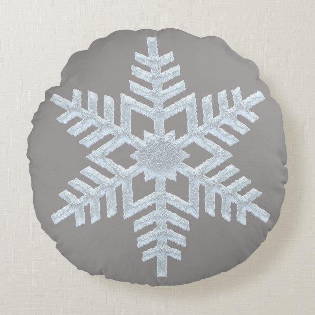 Coussins Ronds Flocon de neige congelé Élégant gris Noël de luxe (Devant)