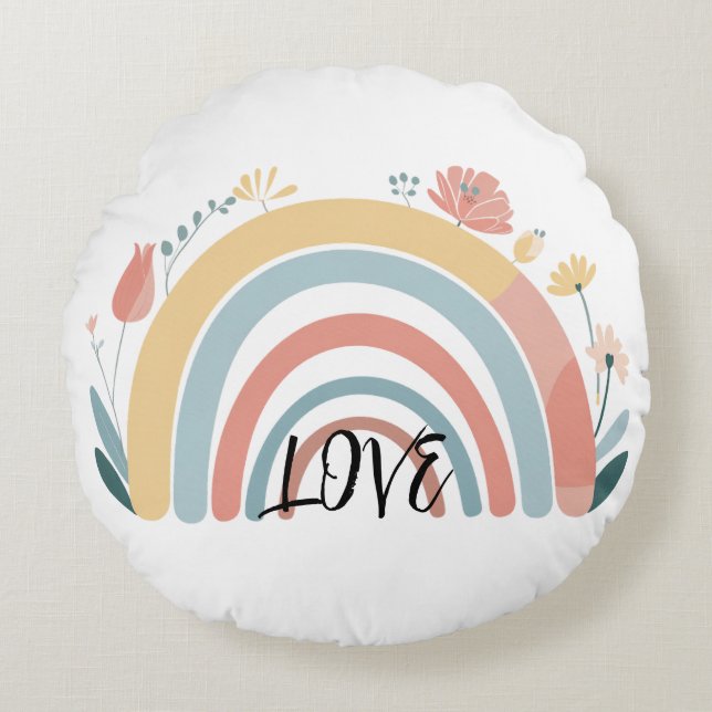 Coussins Ronds Floral Boho Rainbow Round Throw Pillow (Devant)
