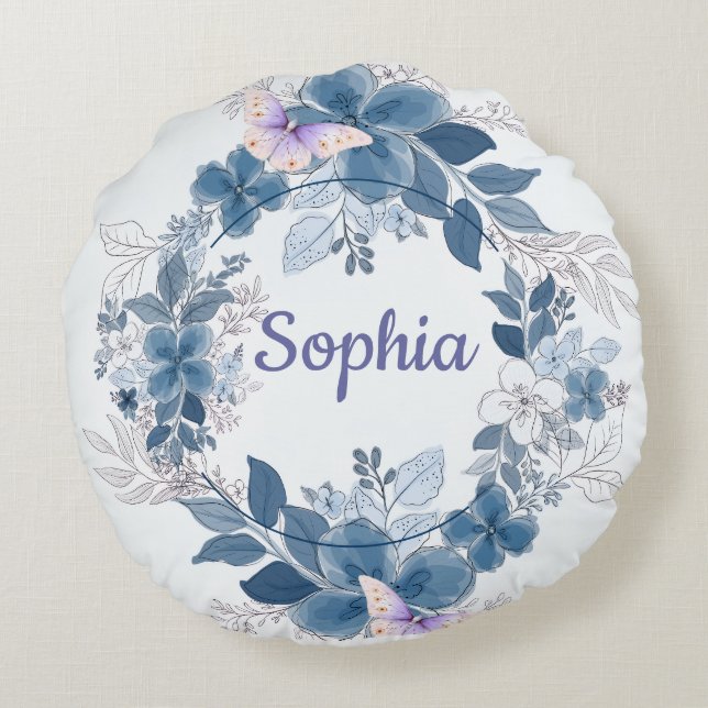 Coussins Ronds Floral Butterfly Throw Pillow (Dos)