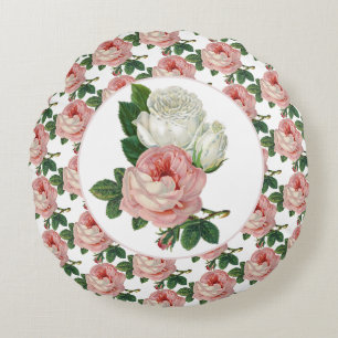 Coussins Ronds Floral de rose rose victorienne vintage