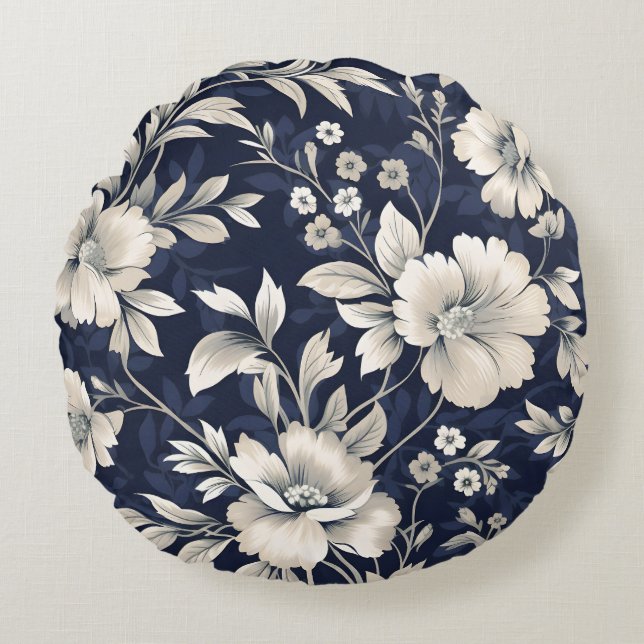 Coussins Ronds Floral en bleu (Devant)