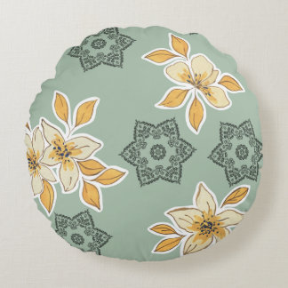 Coussins Ronds Floral Mandala Elegance: Green Cushion Design