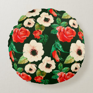 Coussins Ronds Floral watercolor seamless pattern. White poppies 