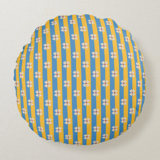 Coussins Ronds Floral Yellow and Aqua Striped Round Pillow