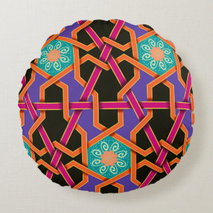 Coussins Ronds Flower green orange et violet ethnie géométrique n