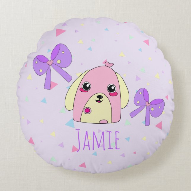 Coussins Ronds Fluff Coeur le chien mignon Jeter Oreiller (Devant)