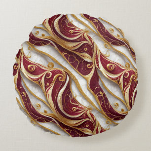 Coussins Ronds Flux de marbre or et bordeaux