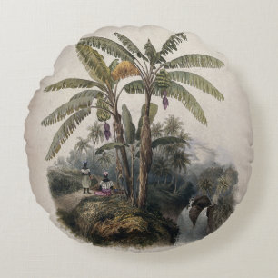 Coussins Ronds Forêt de bananiers tropicaux antiques   Bota vinta