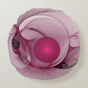 Coussins Ronds Fractale Balançante, Art Abstrait Moderne Rose de