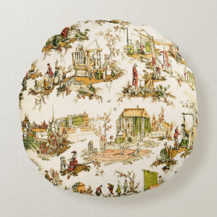 Coussins Ronds Français Creme Toile Chinoiserie Style Rustique