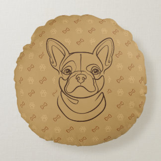 Coussins Ronds French Bulldog Decorative Line Art Pattern