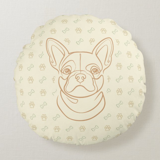 Coussins Ronds French Bulldog Decorative Line Art Pattern (Devant)