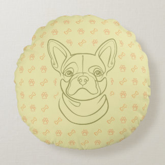 Coussins Ronds French Bulldog Decorative Line Art Pattern