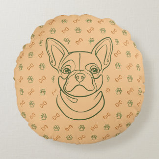 Coussins Ronds French Bulldog Decorative Line Art Pattern