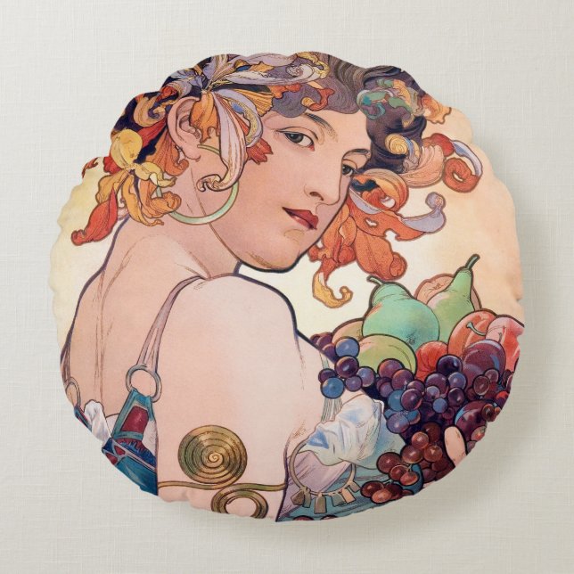 Coussins Ronds Fruit, Alphonse Mucha Jeu d'oreiller (Devant)