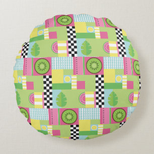 Coussins Ronds Fruit d'été coloré rose vert vert mosaïque jaune