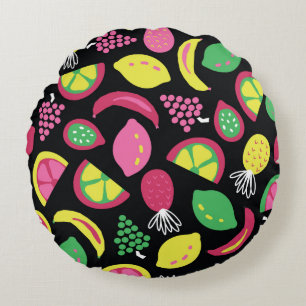 Coussins Ronds Fruit transparent vintage motif noir vert jaune