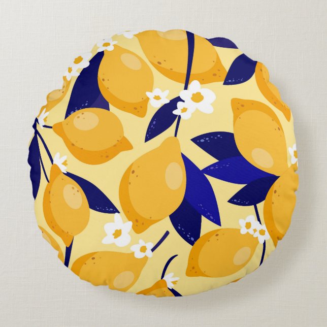 Coussins Ronds Fruits vintages au citron : motif alimentaire. (Devant)