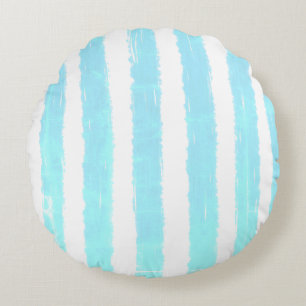 Coussins Ronds Fun Ice Blue Faux Shimmer Watercolor Strips