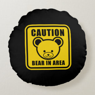 Coussins Ronds Funky Jaune Teddy Ourson Avertissement Signal Art