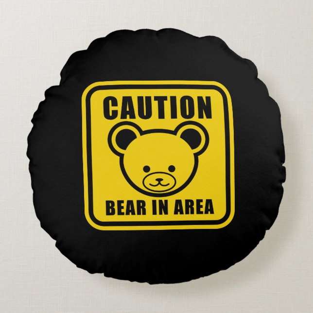 Coussins Ronds Funky Jaune Teddy Ourson Avertissement Signal Art (Devant)