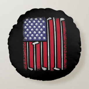 Coussins Ronds Funny Golf American Flag Golf Player Vintage Golfe